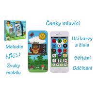 Náučný mobilný telefón múdrej sovy s krytom, plast, na batérie so zvukom, 22x18x3,5 cm 12m+