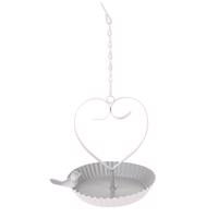Závesné kovové kŕmidlo Bird´s heart biela, 18 x 21 cm